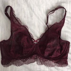 Unlined Eyelash Lace Maroon Bra